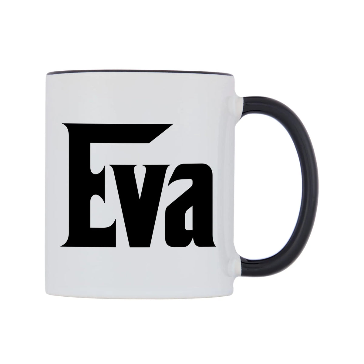 Eva - Godfather Themed Mug — white 11oz gloss mug with a black inside and handle, left side, on a white background