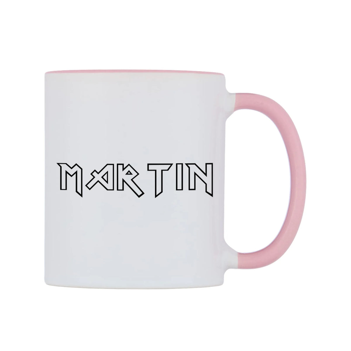 Martin - Iron Maiden Themed Mug — white 11oz gloss mug with a pink inside and handle, left side, on a white background