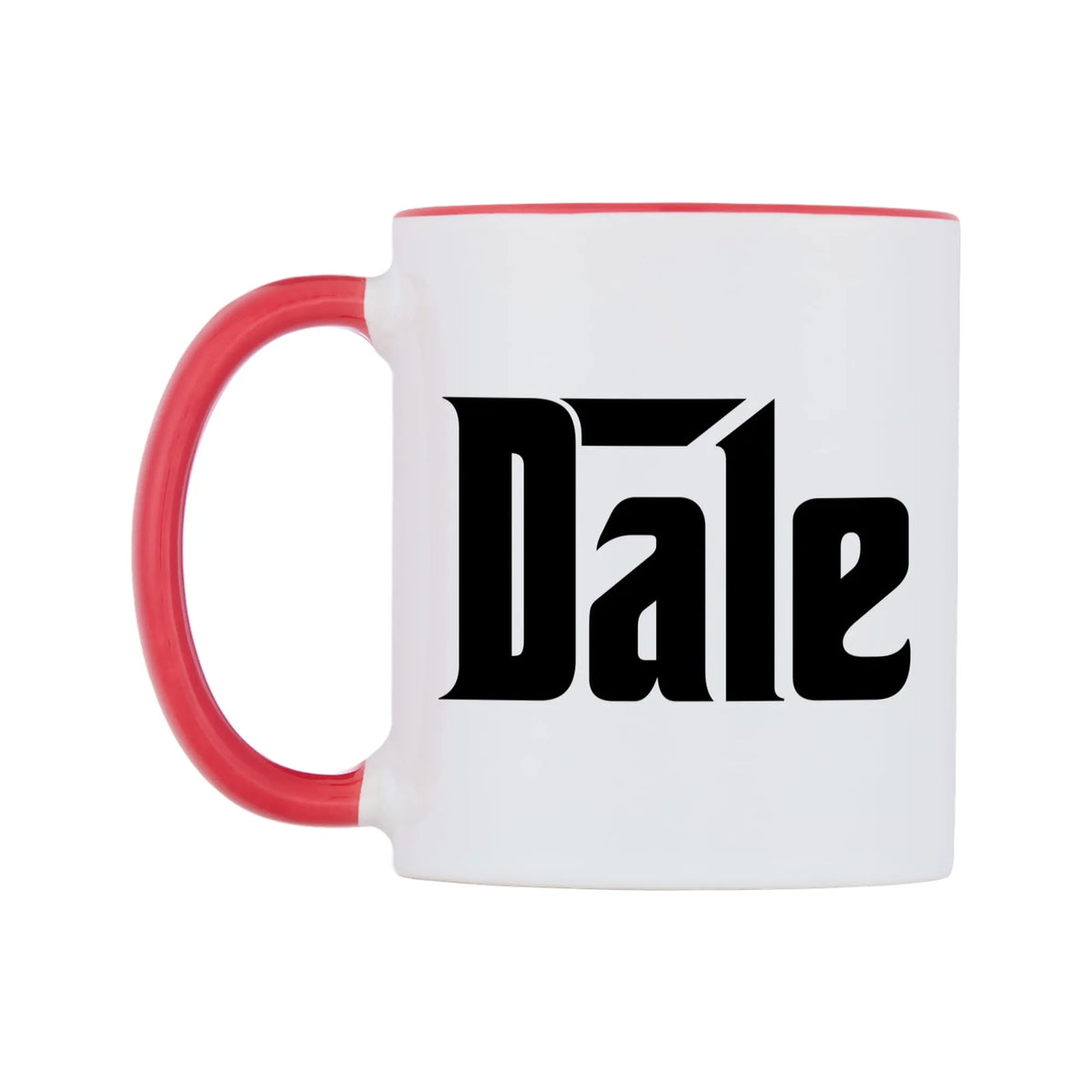 Dale - Godfather Themed Mug — white 11oz gloss mug with a red inside and handle, right side, on a white background