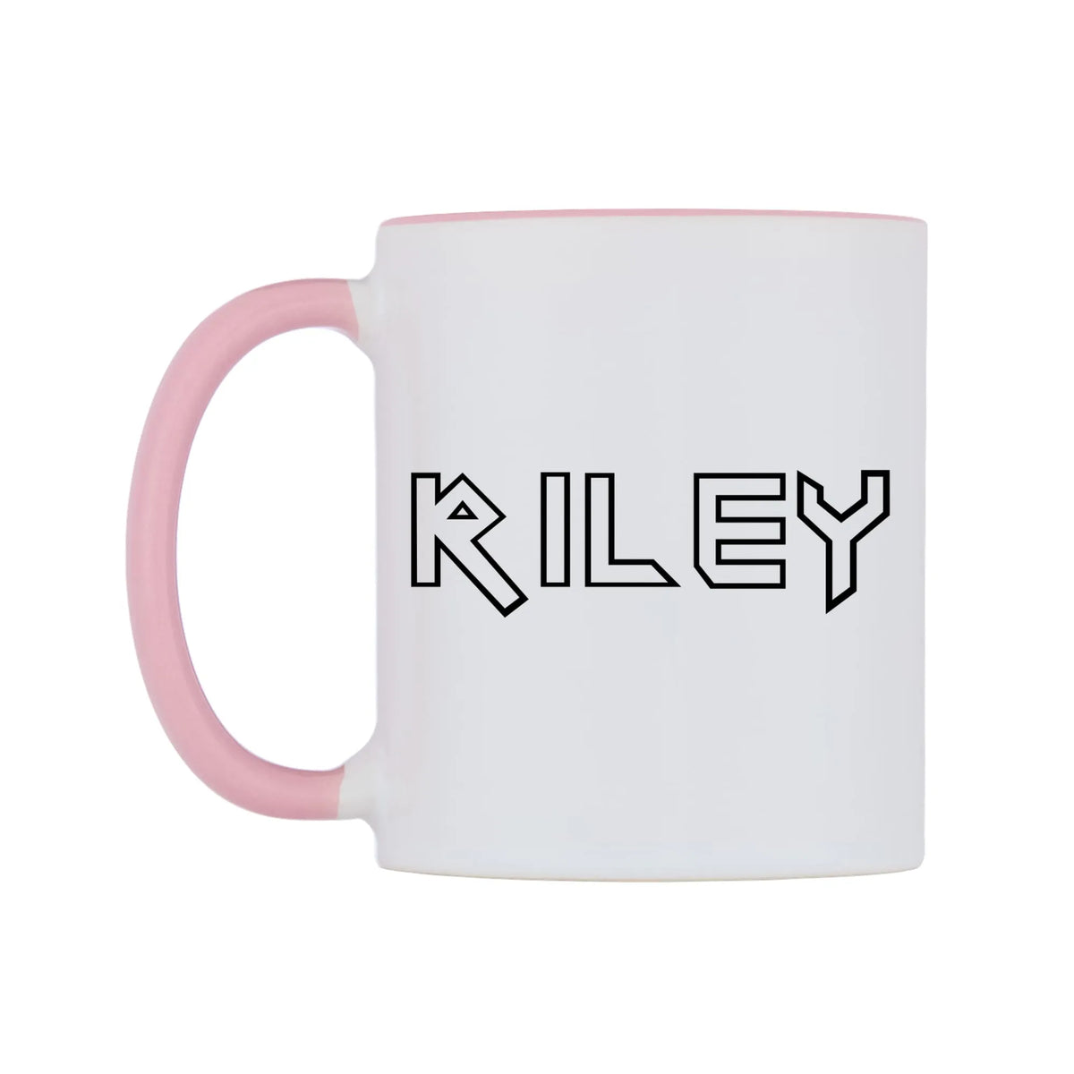 Riley - Iron Maiden Themed Mug — white 11oz gloss mug with a pink inside and handle, right side, on a white background