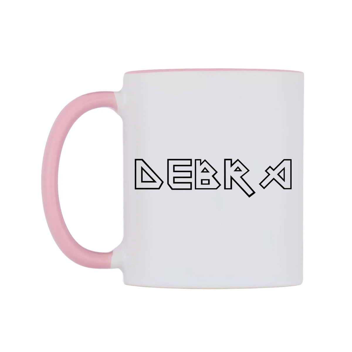 Debra - Iron Maiden Themed Mug — white 11oz gloss mug with a pink inside and handle, right side, on a white background