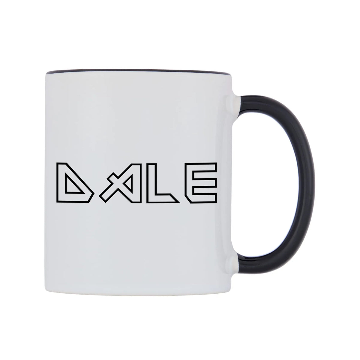 Dale - Iron Maiden Themed Mug — white 11oz gloss mug with a black inside and handle, left side, on a white background