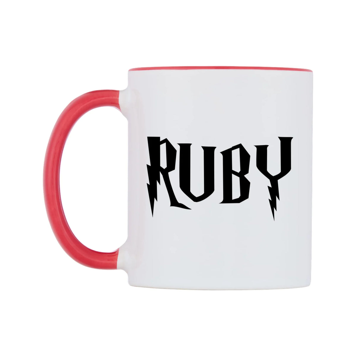 Ruby - Wizard Themed Mug — white 11oz gloss mug with a red inside and handle, right side, on a white background