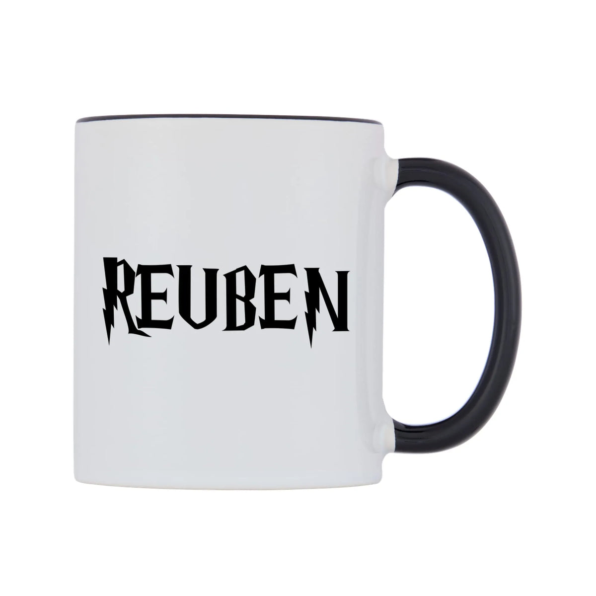 Reuben - Wizard Themed Mug — white 11oz gloss mug with a black inside and handle, left side, on a white background