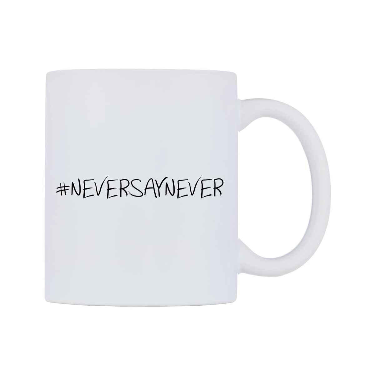 NEVERSAYNEVER Mug — mug, left side, on a white background