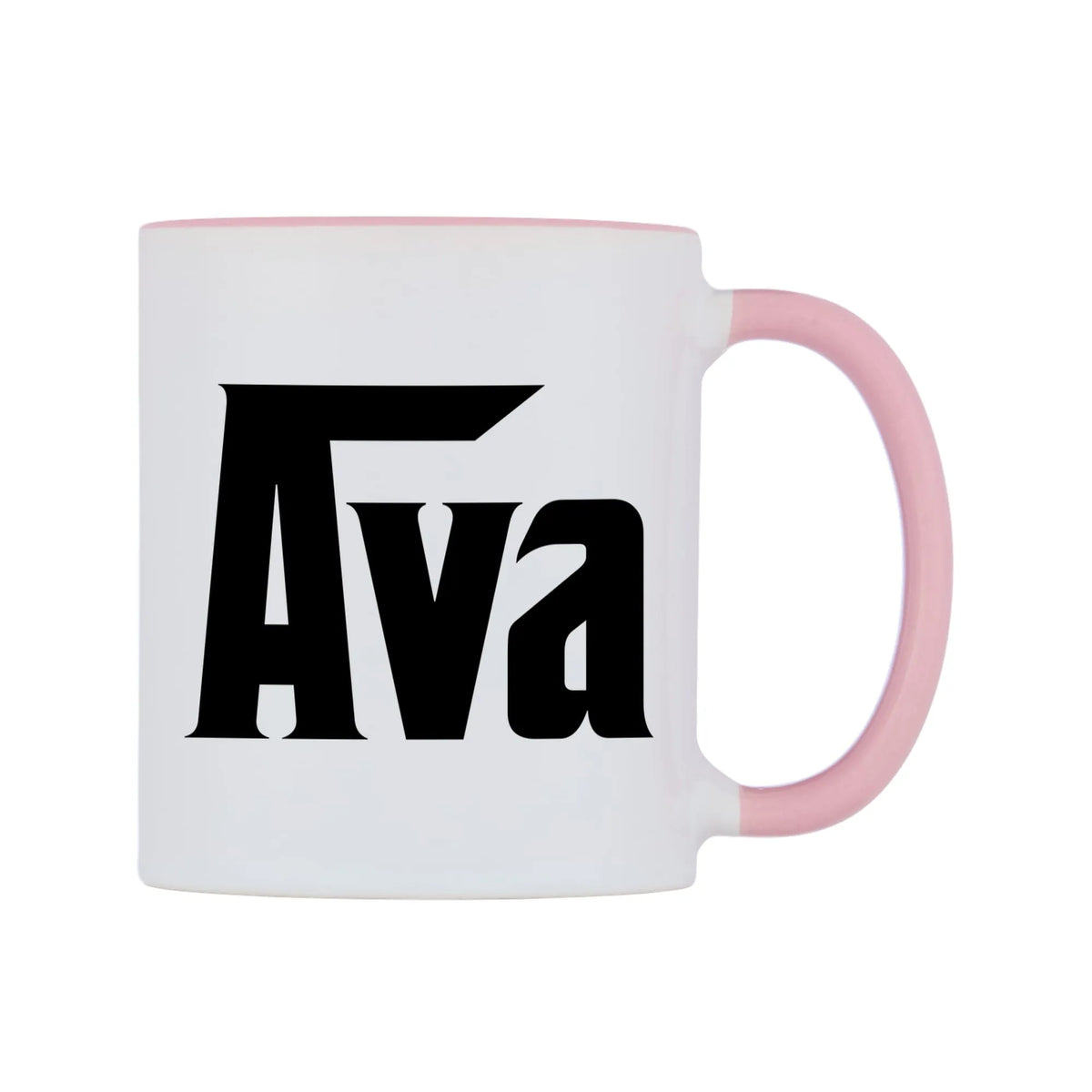 Ava - Godfather Themed Mug — white 11oz gloss mug with a pink inside and handle, left side, on a white background
