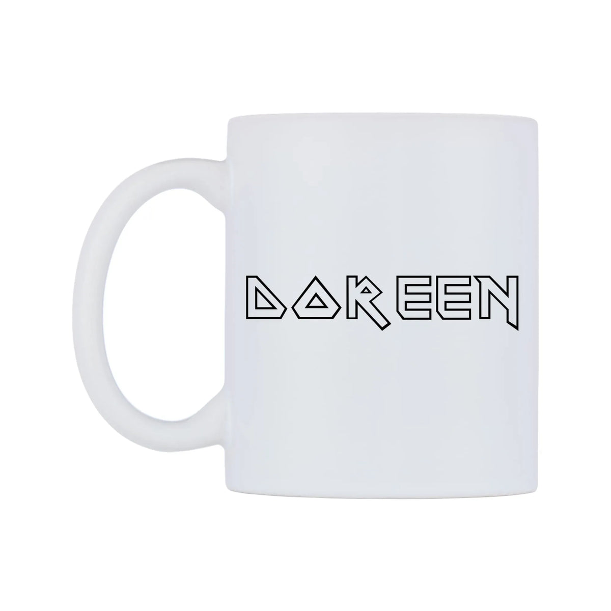 Doreen - Iron Maiden Themed Mug — white 11oz gloss mug, right side, on a white background