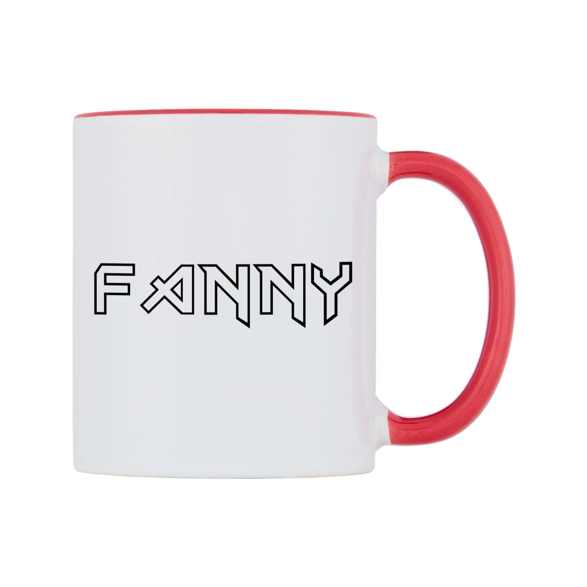 Fanny - Iron Maiden Themed Mug — white 11oz gloss mug with a red inside and handle, left side, on a white background