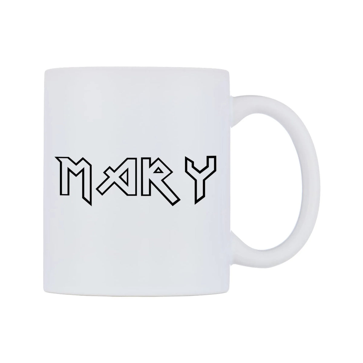 Mary - Iron Maiden Themed Mug — white 11oz gloss mug, left side, on a white background
