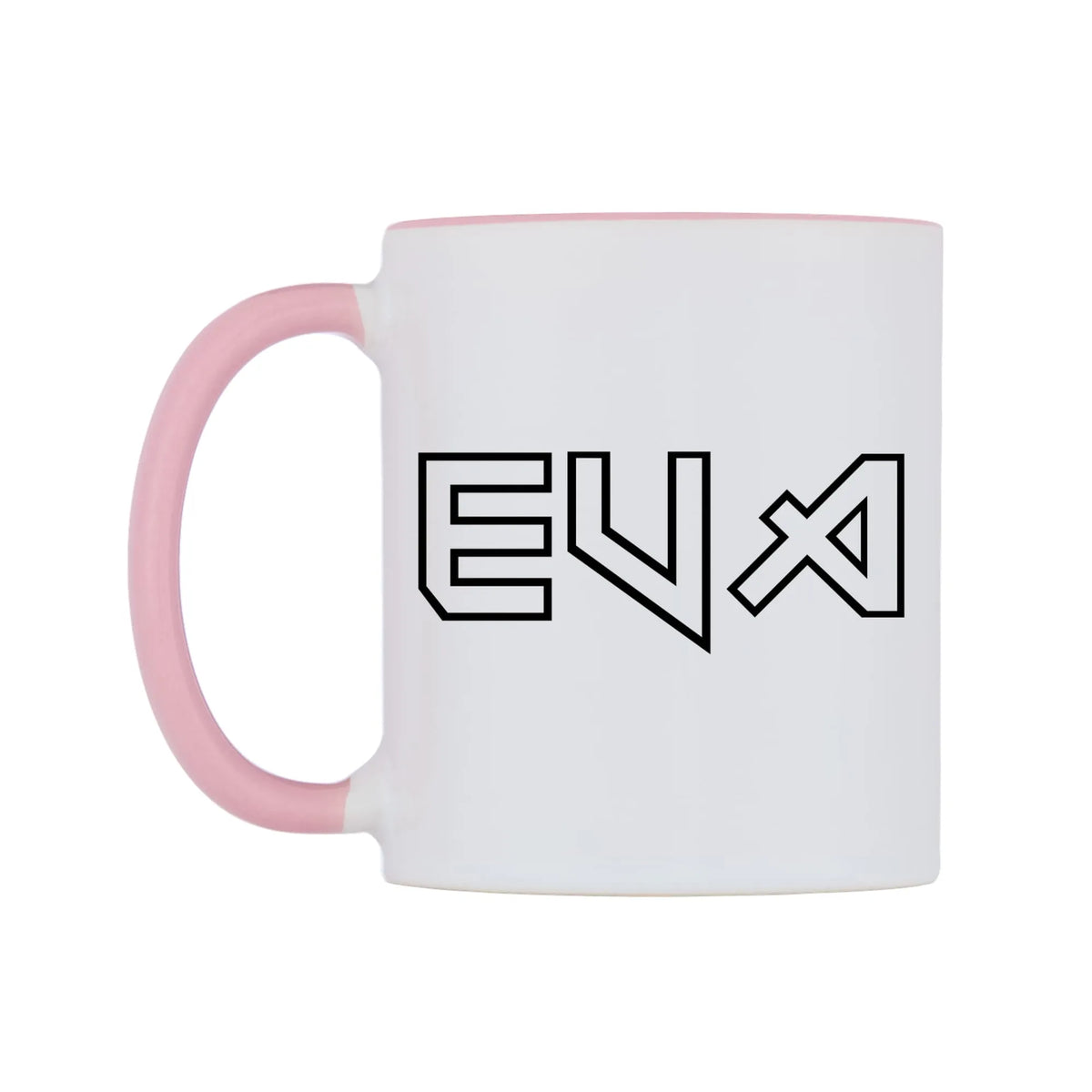 Eva - Iron Maiden Themed Mug — white 11oz gloss mug with a pink inside and handle, right side, on a white background