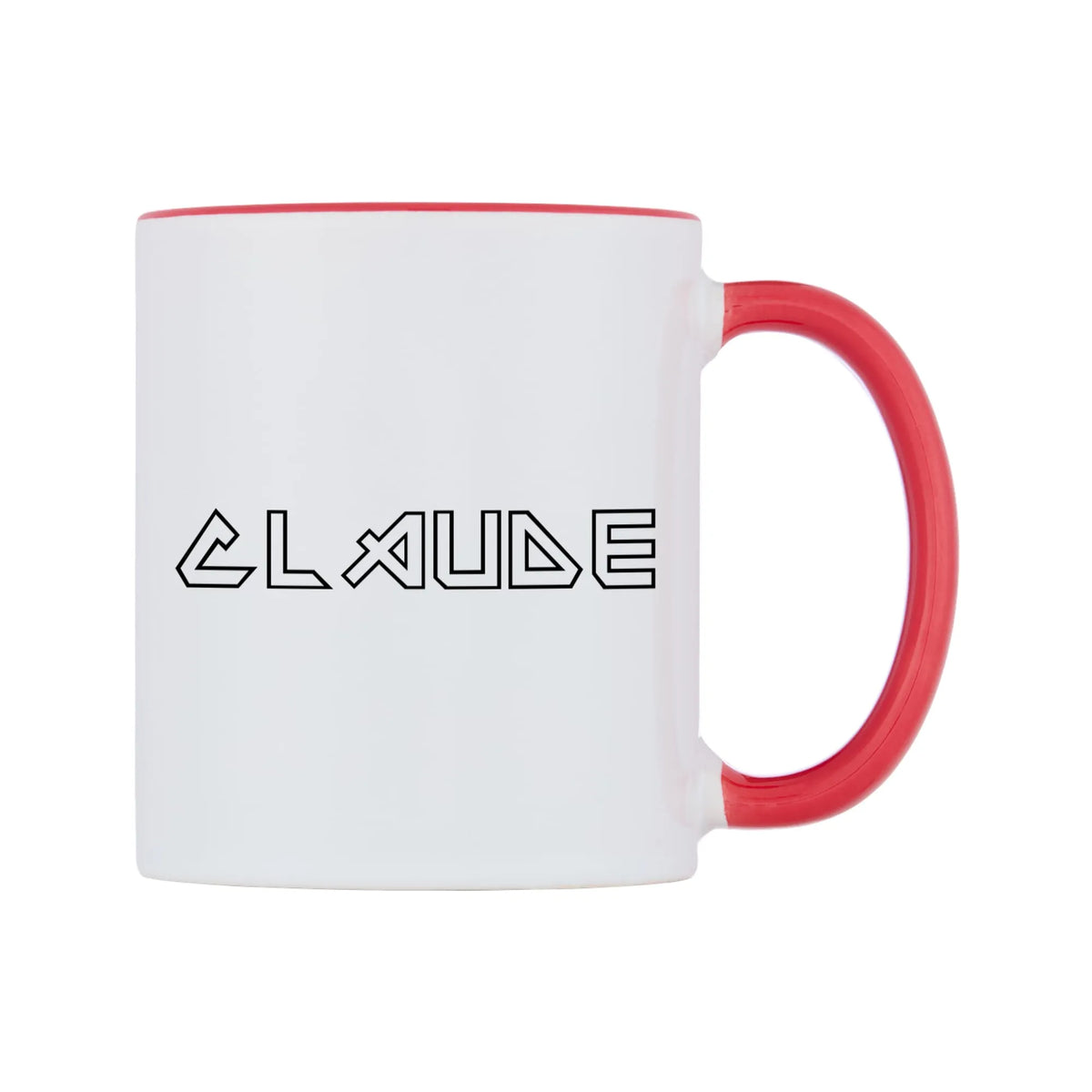 Claude - Iron Maiden Themed Mug — white 11oz gloss mug with a red inside and handle, left side, on a white background