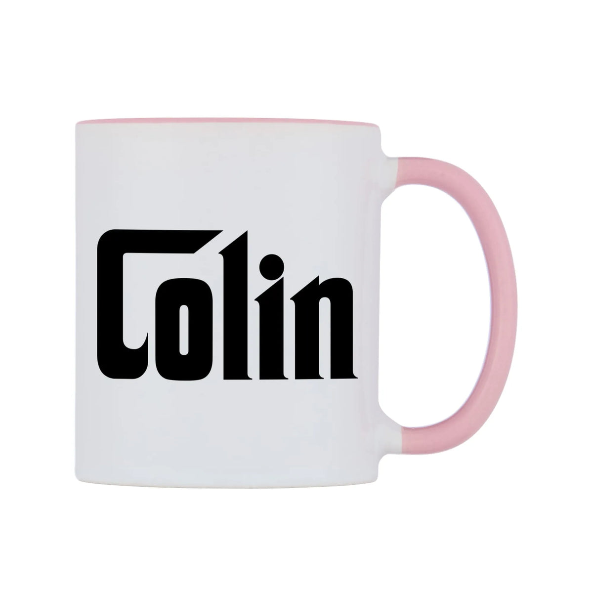 Colin - Godfather Themed Mug — white 11oz gloss mug with a pink inside and handle, left side, on a white background