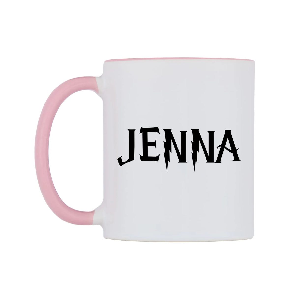Jenna - Wizard Themed Mug — white 11oz gloss mug with a pink inside and handle, right side, on a white background