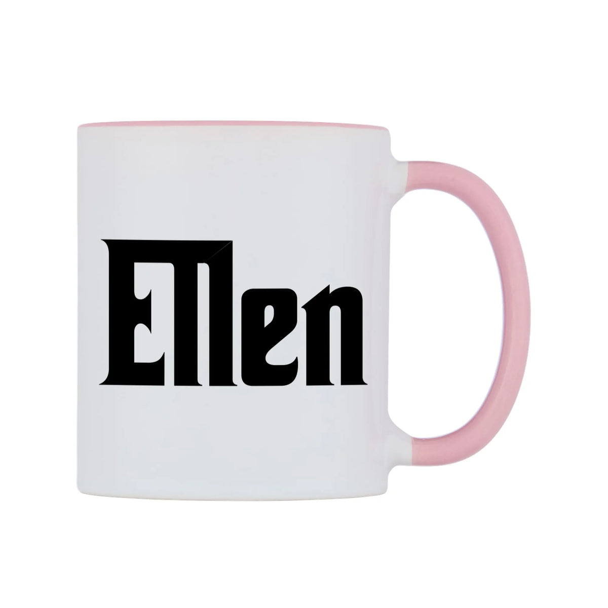 Ellen - Godfather Themed Mug — white 11oz gloss mug with a pink inside and handle, left side, on a white background