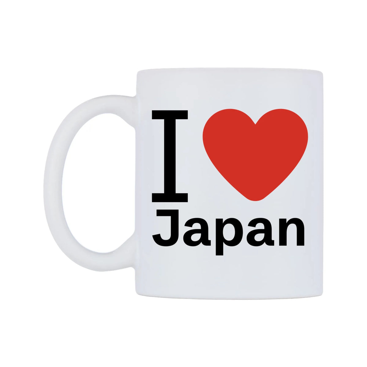 I Love Japan Mug — white 11oz gloss mug, right side, on a white background