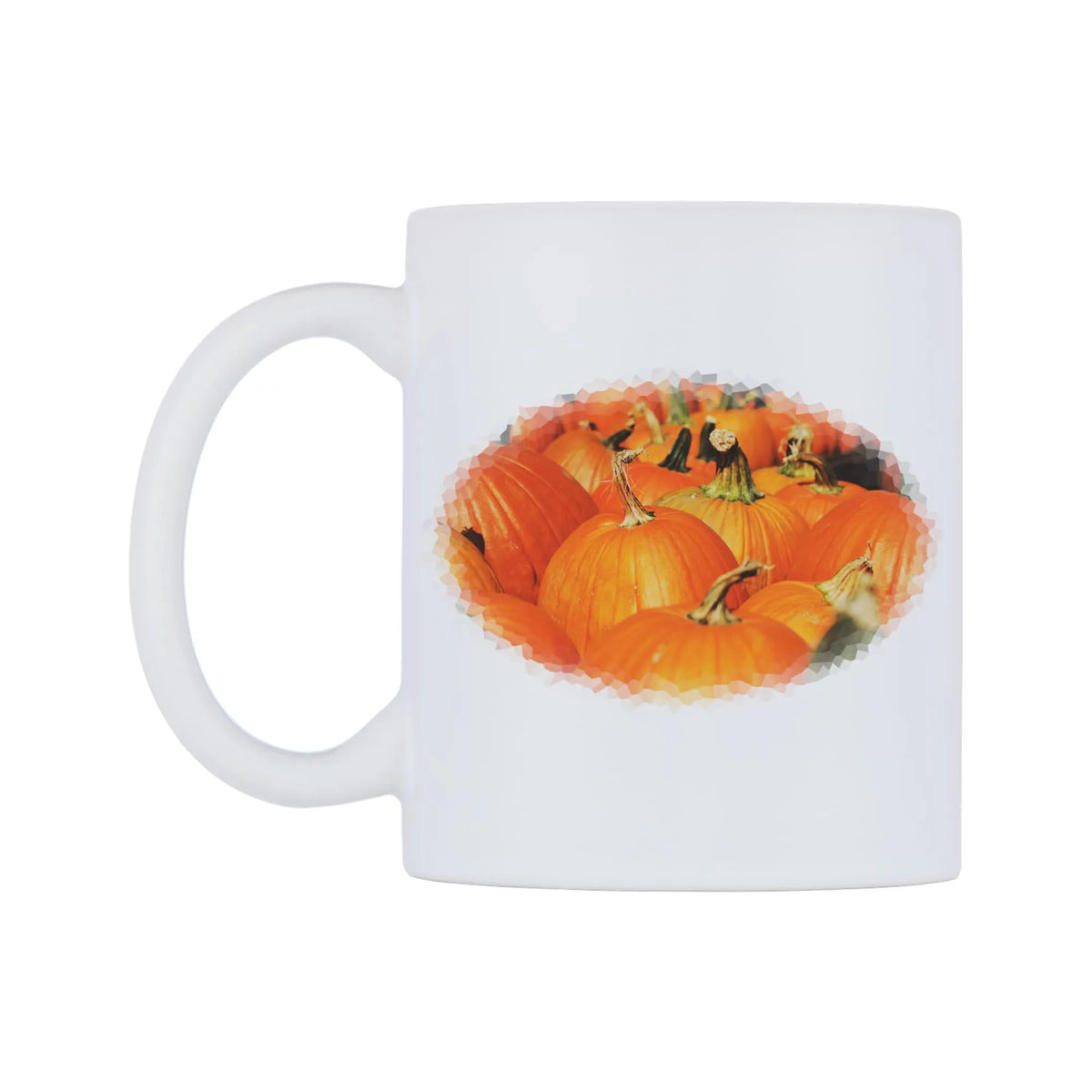 Pumpkins Field Mug — white 11oz gloss mug, right side, on a white background