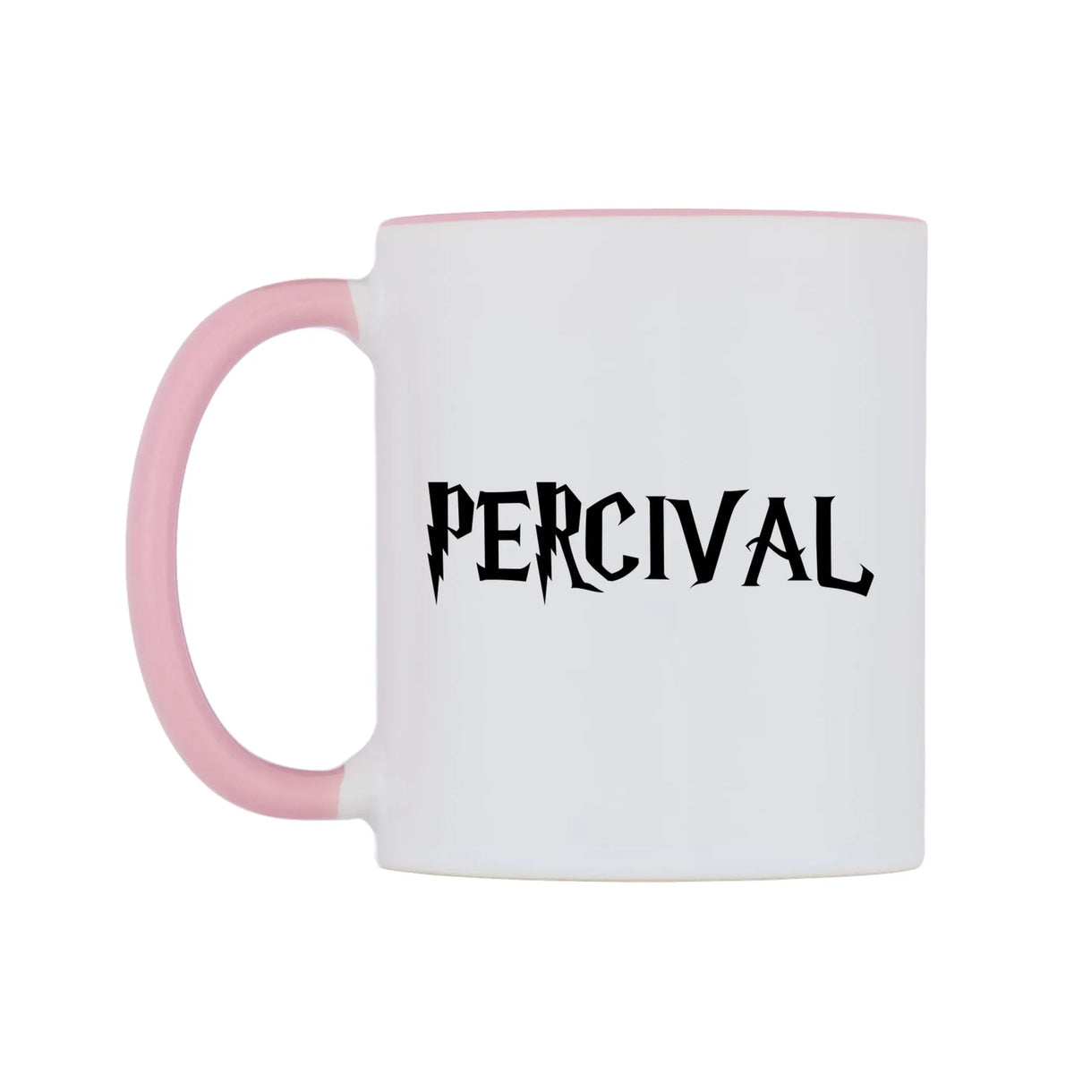 Percival - Wizard Themed Mug — white 11oz gloss mug with a pink inside and handle, right side, on a white background