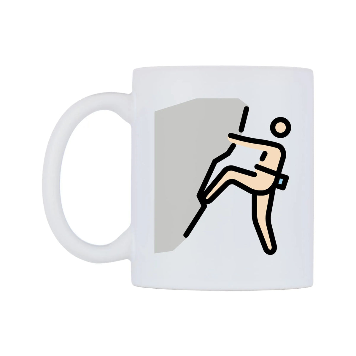 Person Climbing: Light Skin Tone Emoji Mug — mug, right side, on a white background
