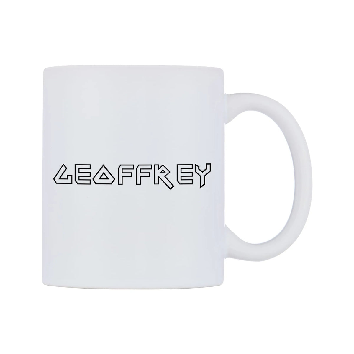 Geoffrey - Iron Maiden Themed Mug — white 11oz gloss mug, left side, on a white background