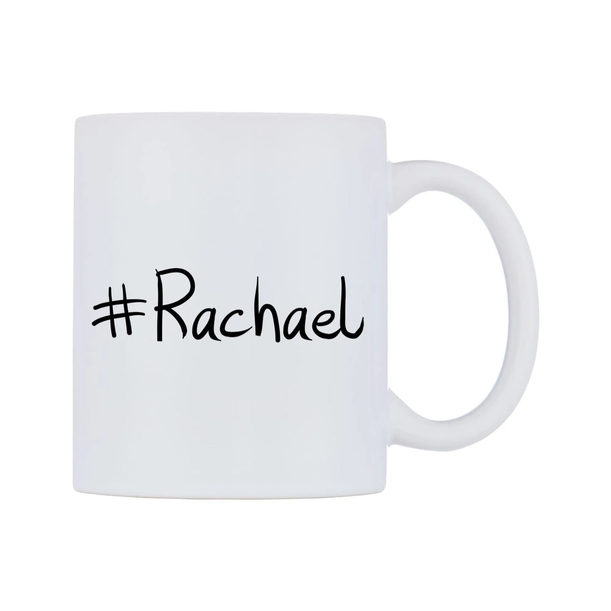 Rachael Mug — white 11oz gloss mug, left side, on a white background