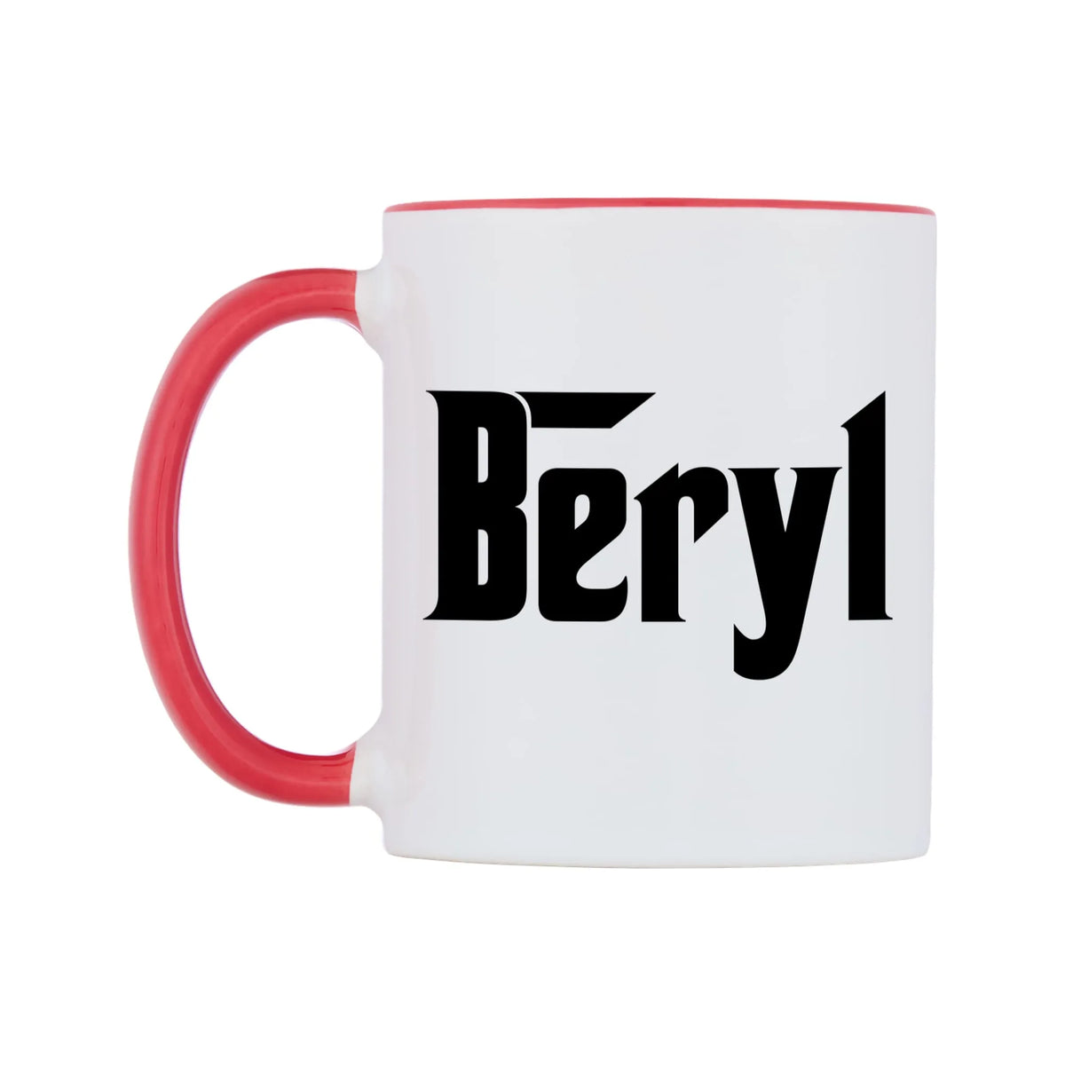 Beryl - Godfather Themed Mug — white 11oz gloss mug with a red inside and handle, right side, on a white background