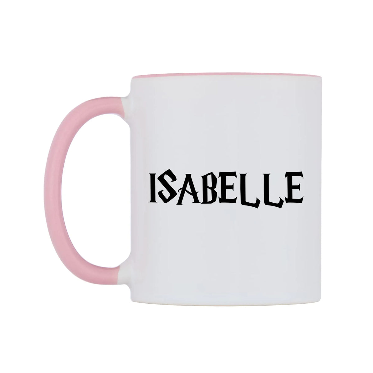 Isabelle - Wizard Themed Mug — white 11oz gloss mug with a pink inside and handle, right side, on a white background
