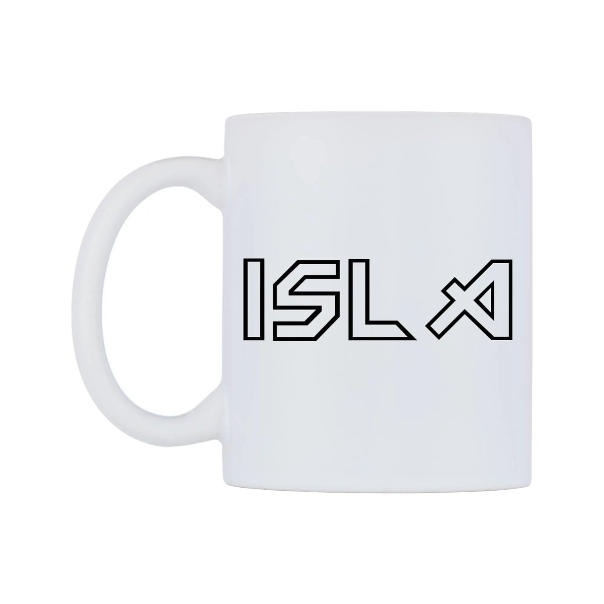 Isla - Iron Maiden Themed Mug — white 11oz gloss mug, right side, on a white background