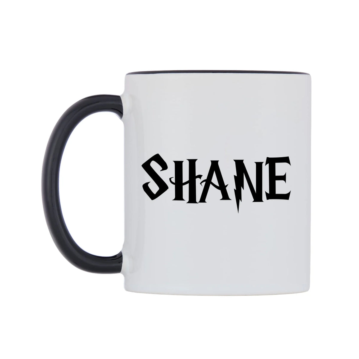 Shane - Wizard Themed Mug — white 11oz gloss mug with a black inside and handle, right side, on a white background