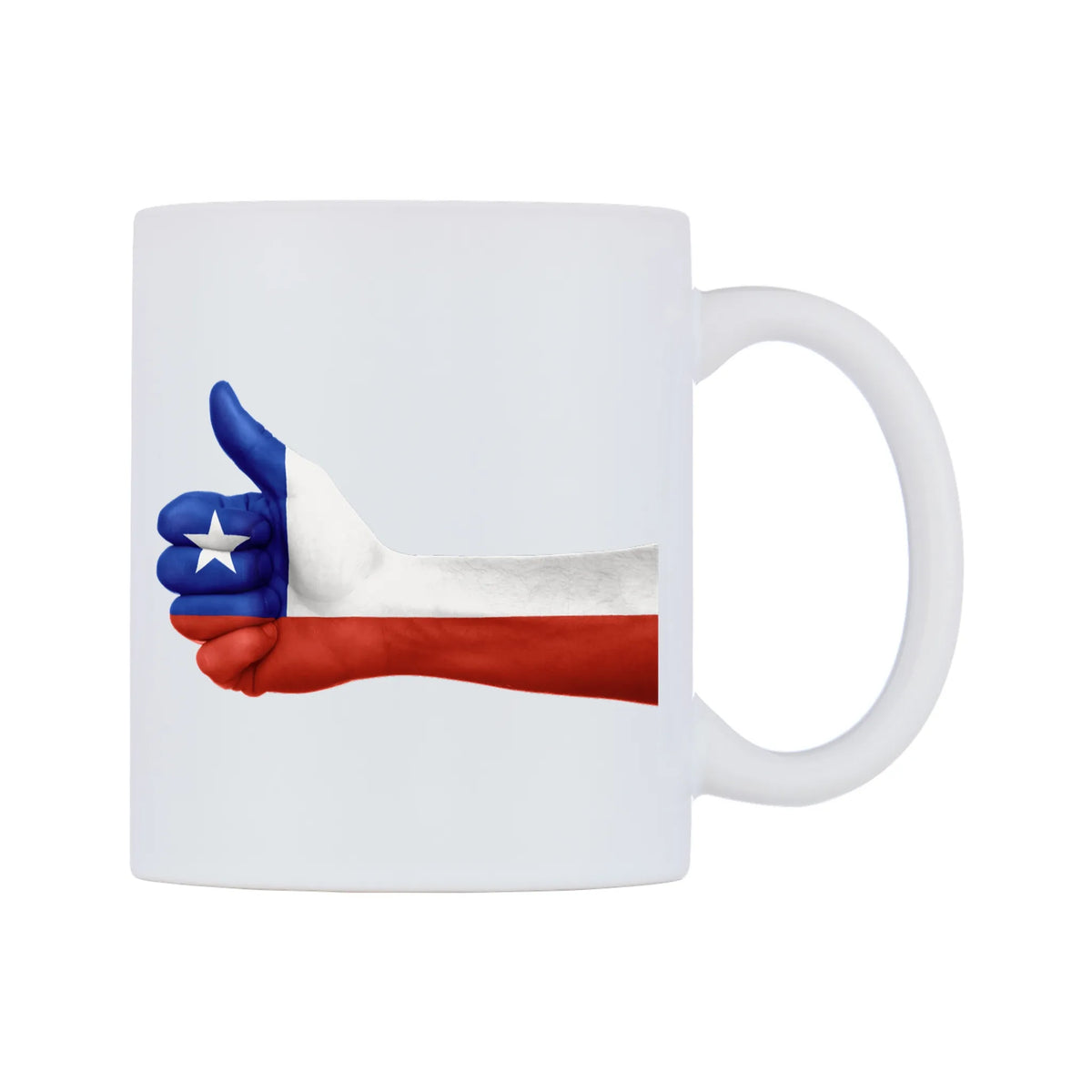 Chile Thumbs up Flag Mug — white 11oz gloss mug, left side, on a white background