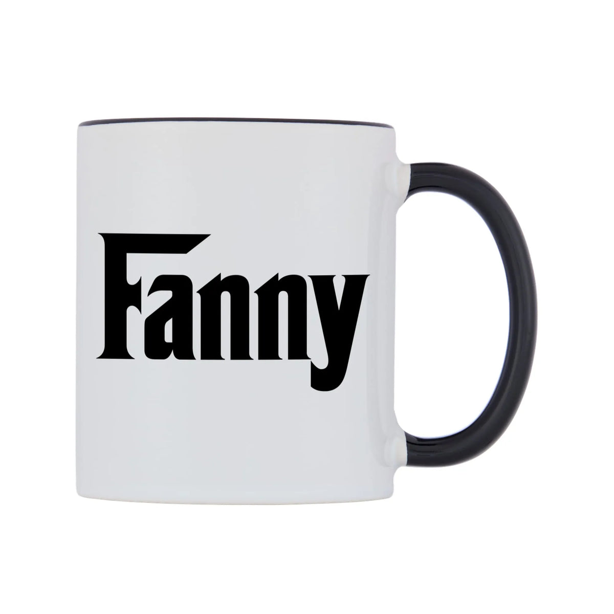 Fanny - Godfather Themed Mug — white 11oz gloss mug with a black inside and handle, left side, on a white background
