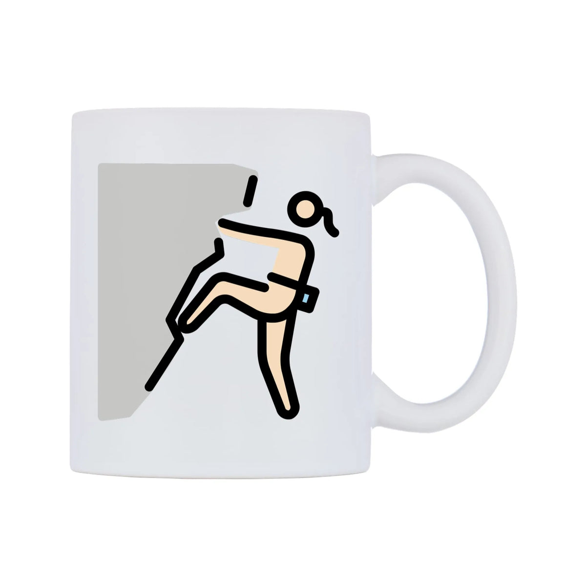 Female Climbing: Light Skin Tone Emoji Mug — mug, left side, on a white background