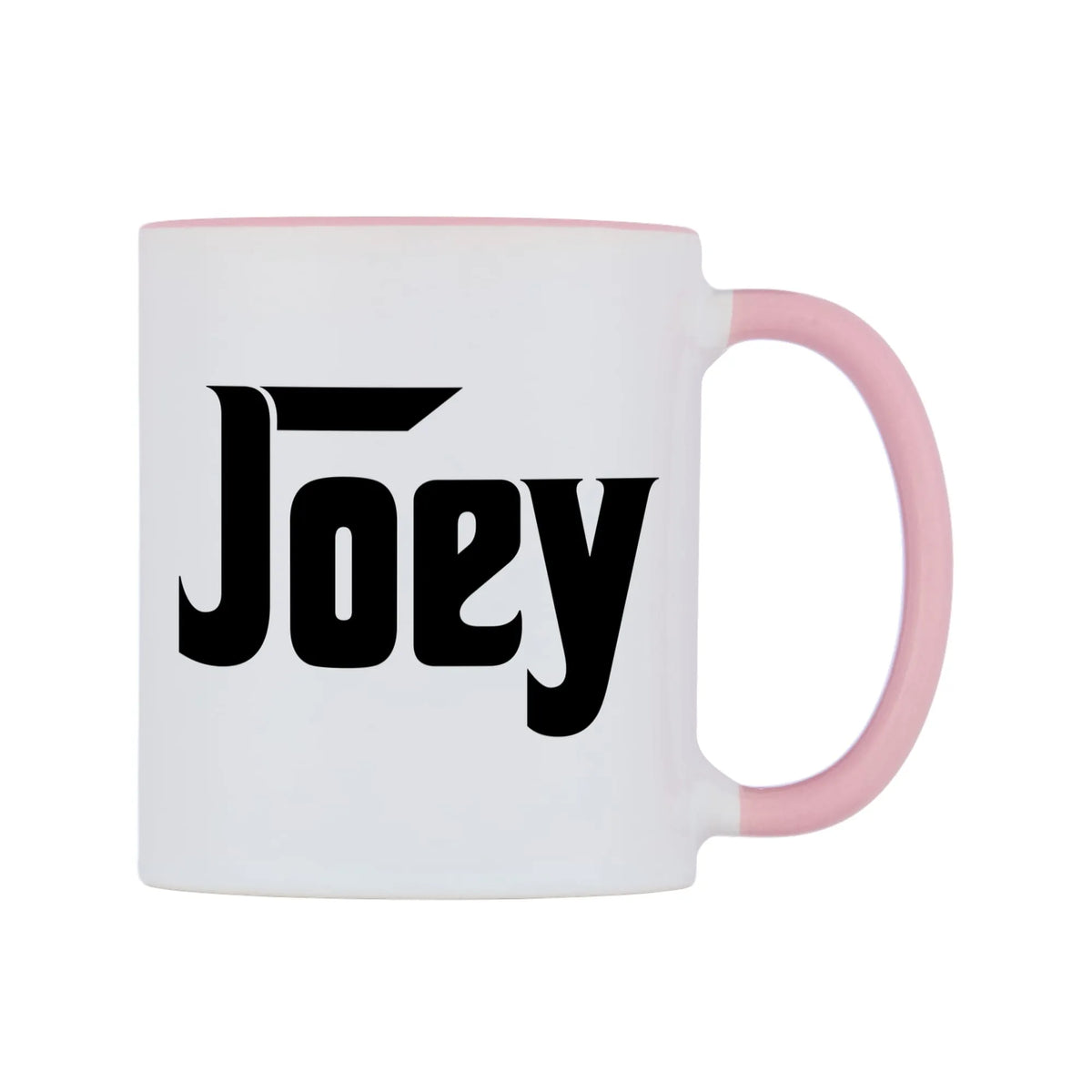 Joey - Godfather Themed Mug — white 11oz gloss mug with a pink inside and handle, left side, on a white background
