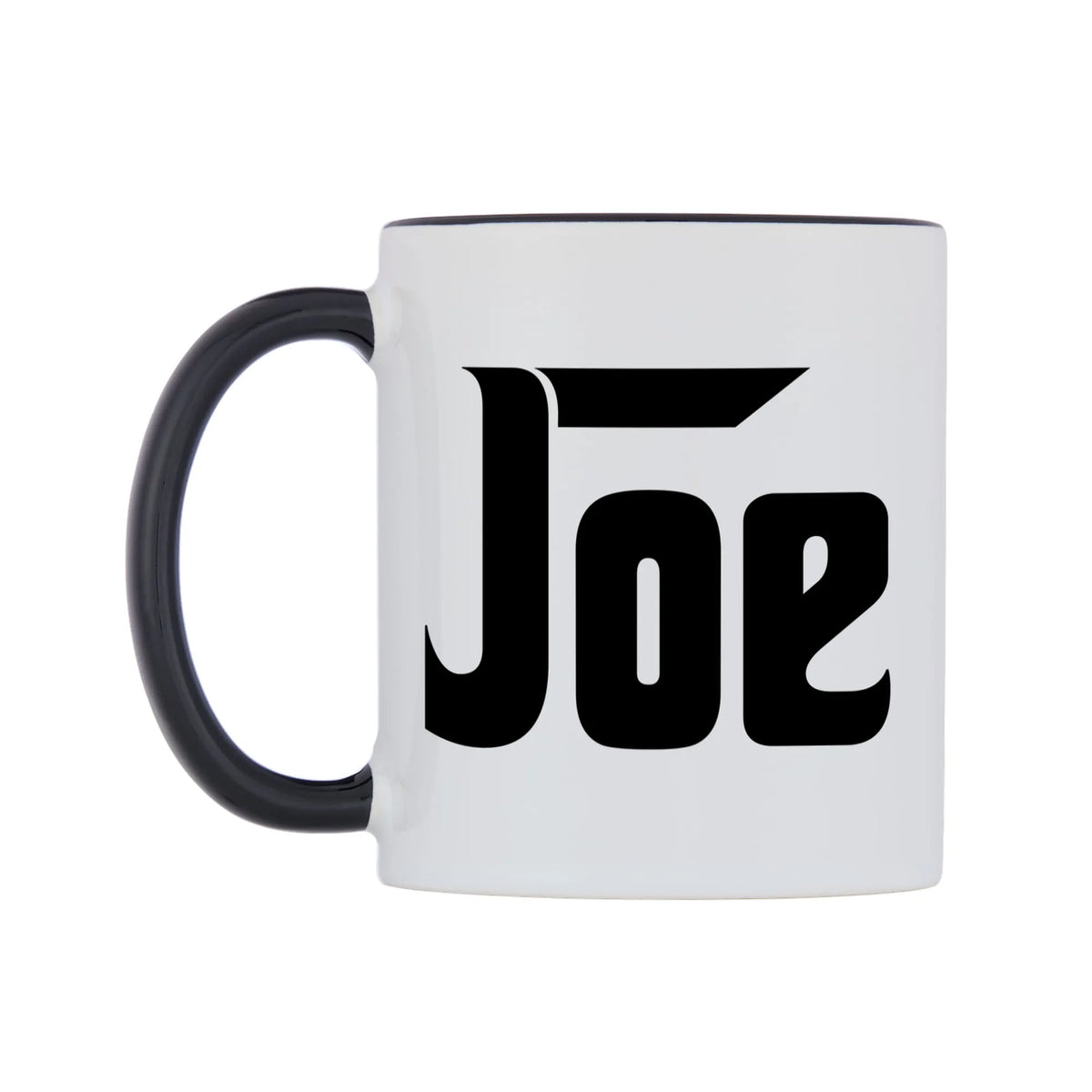 Joe - Godfather Themed Mug — white 11oz gloss mug with a black inside and handle, right side, on a white background