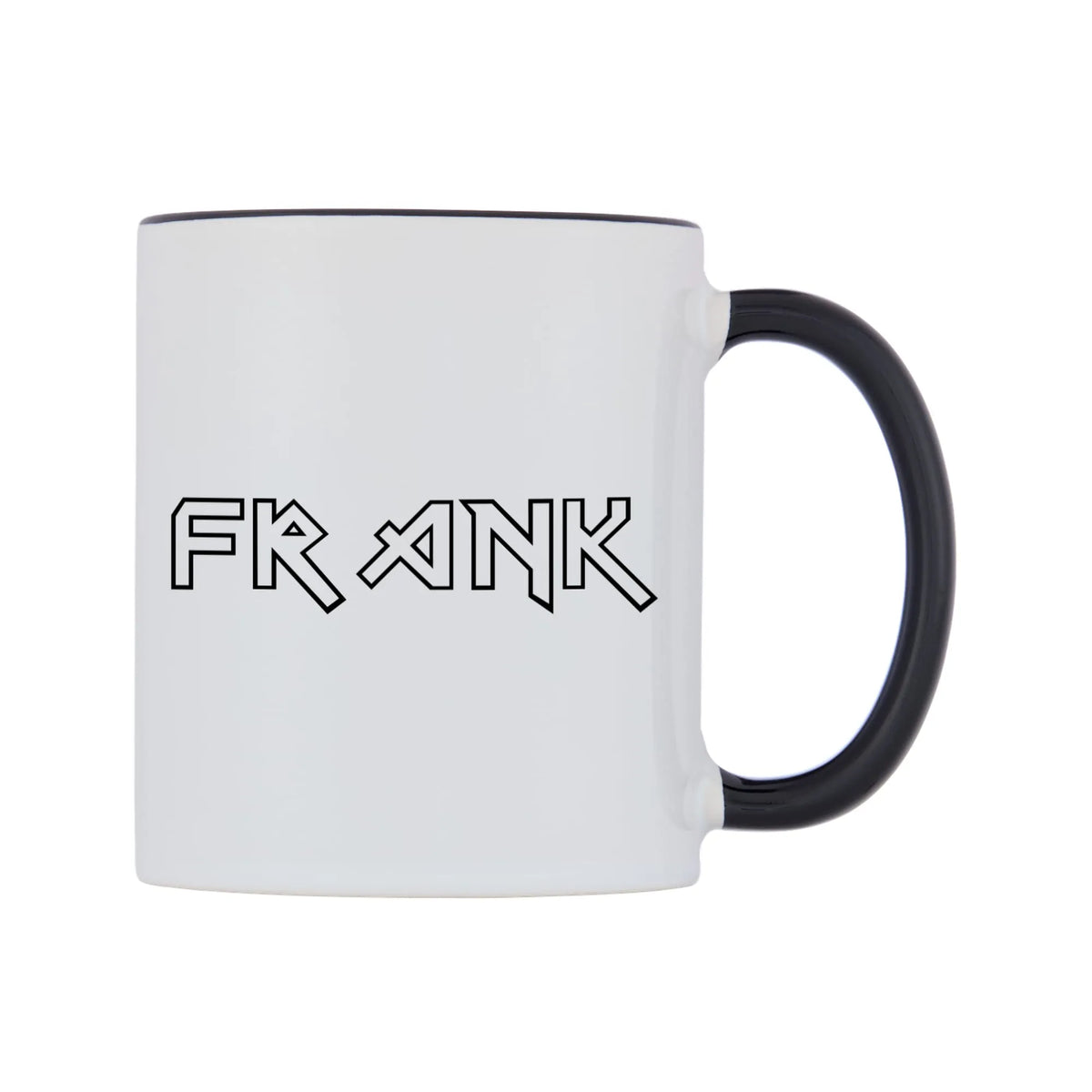 Frank - Iron Maiden Themed Mug — white 11oz gloss mug with a black inside and handle, left side, on a white background