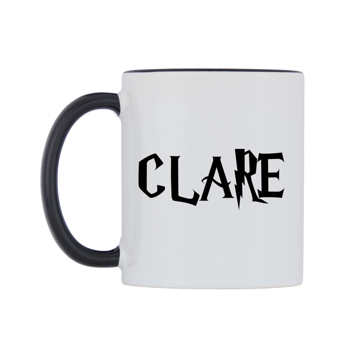 Clare - Wizard Themed Mug — white 11oz gloss mug with a black inside and handle, right side, on a white background