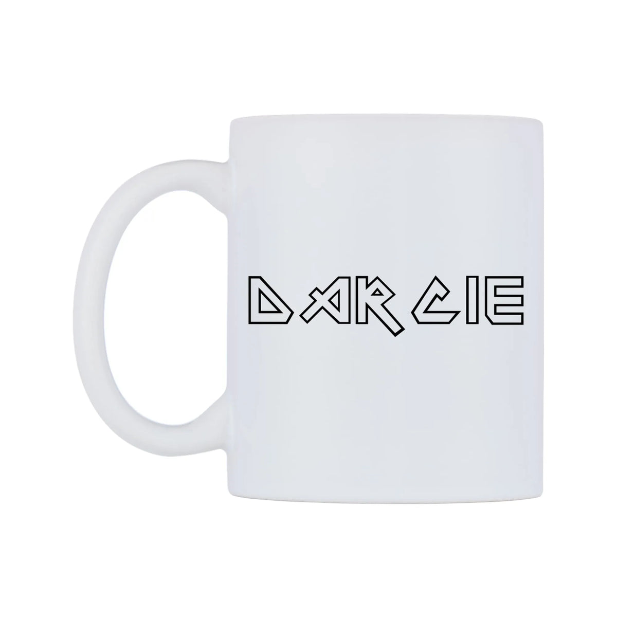 Darcie - Iron Maiden Themed Mug — white 11oz gloss mug, right side, on a white background
