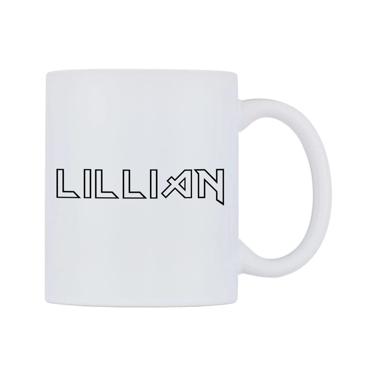Lillian - Iron Maiden Themed Mug — white 11oz gloss mug, left side, on a white background