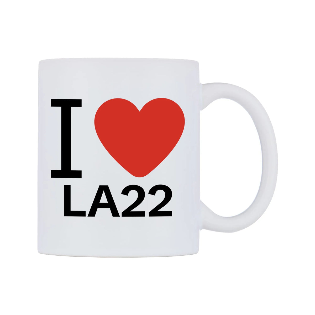 I Love LA22 Mug — white 11oz gloss mug, left side, on a white background