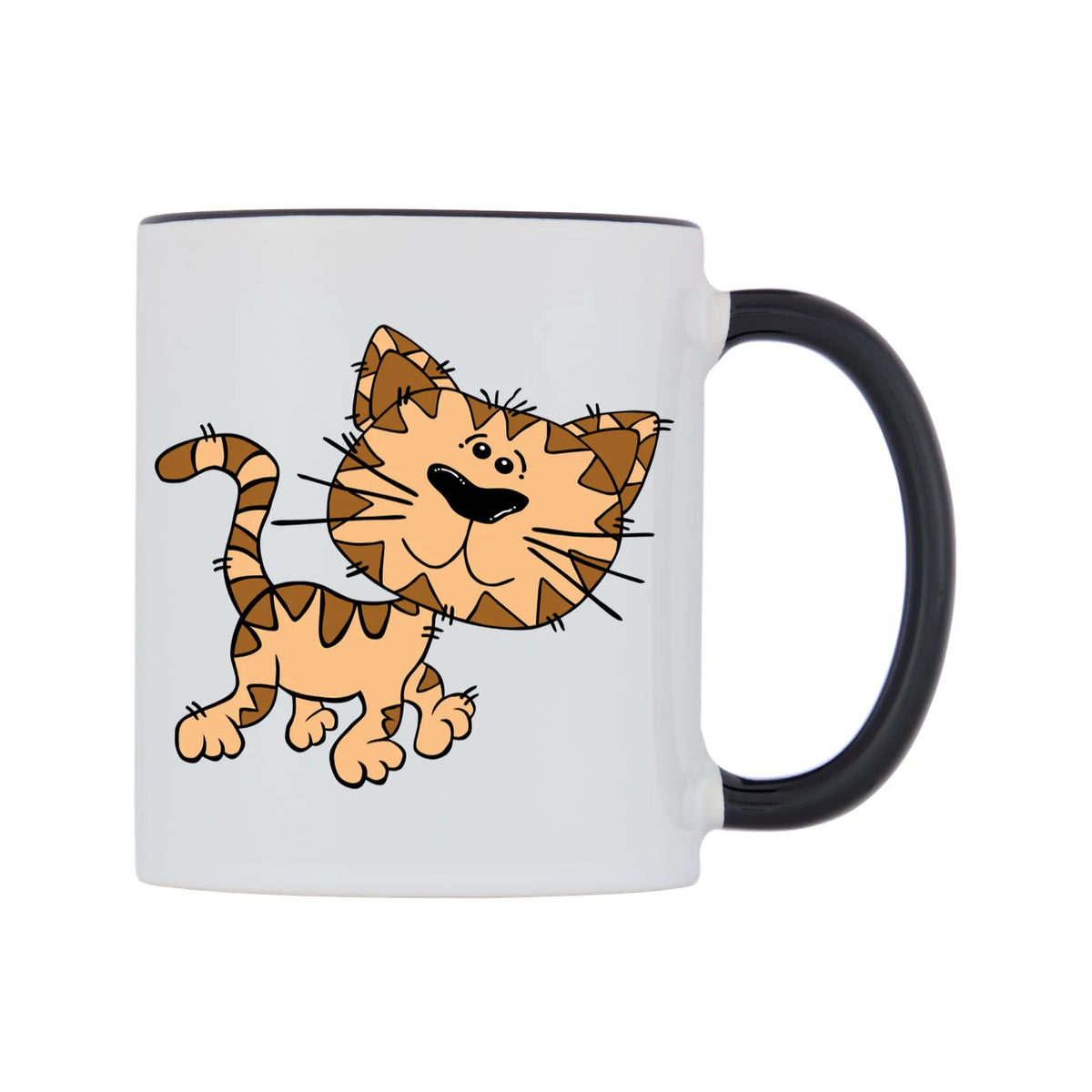 Cute Cat Mug — white 11oz gloss mug with a black inside and handle, left side, on a white background