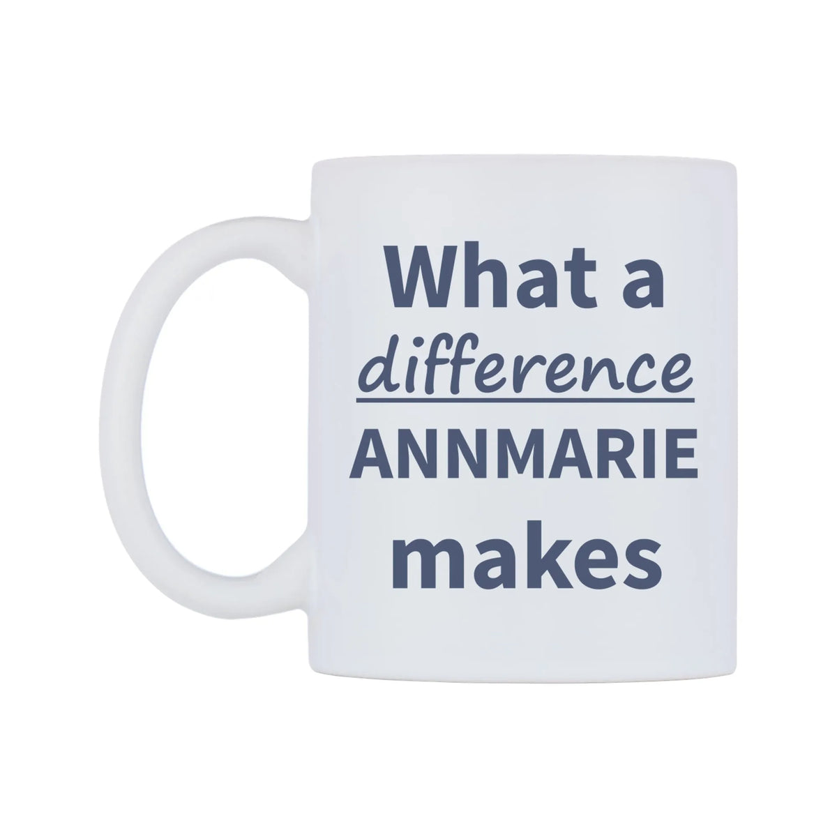 What a difference ANNMARIE makes Mug — mug, right side, on a white background