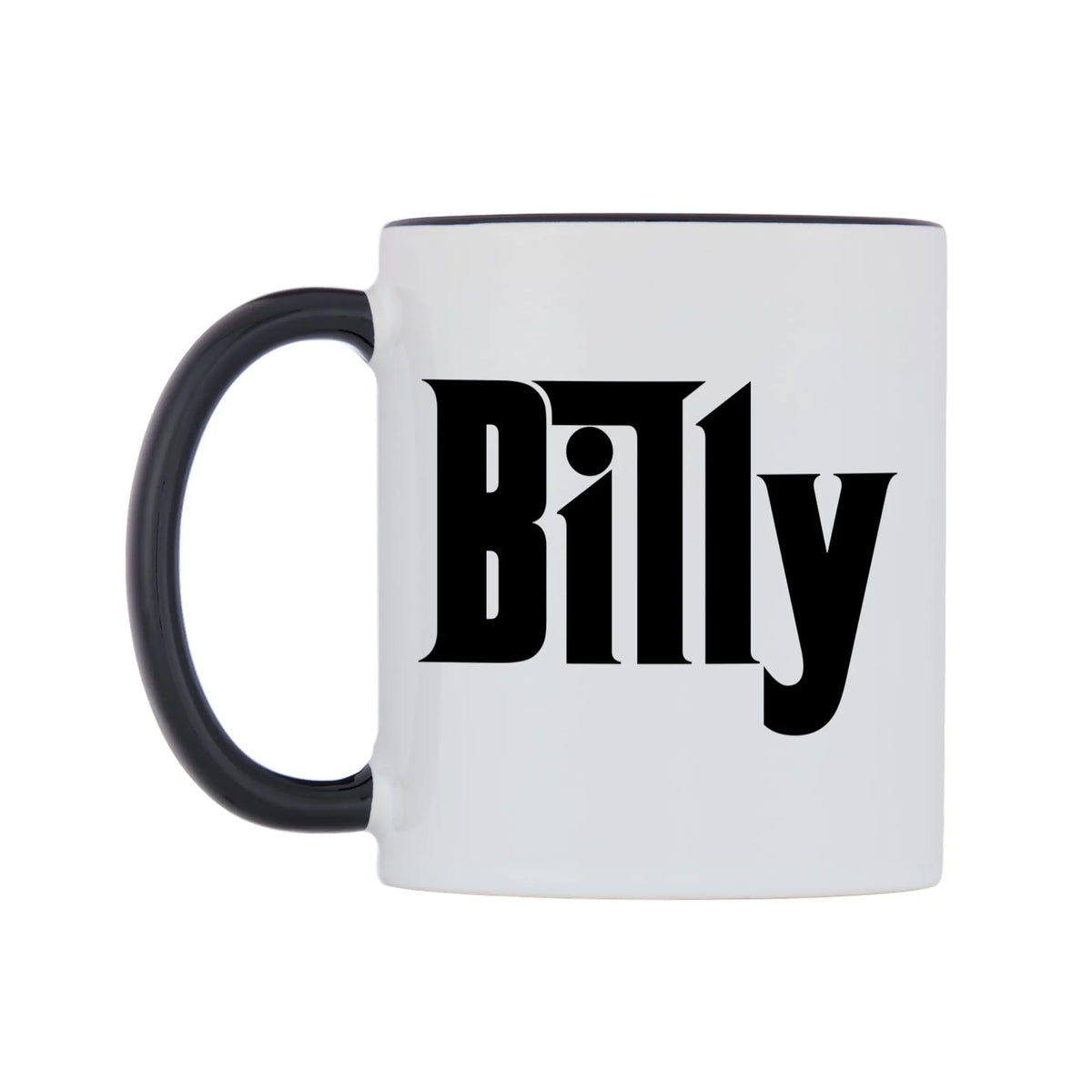 Billy - Godfather Themed Mug — white 11oz gloss mug with a black inside and handle, right side, on a white background