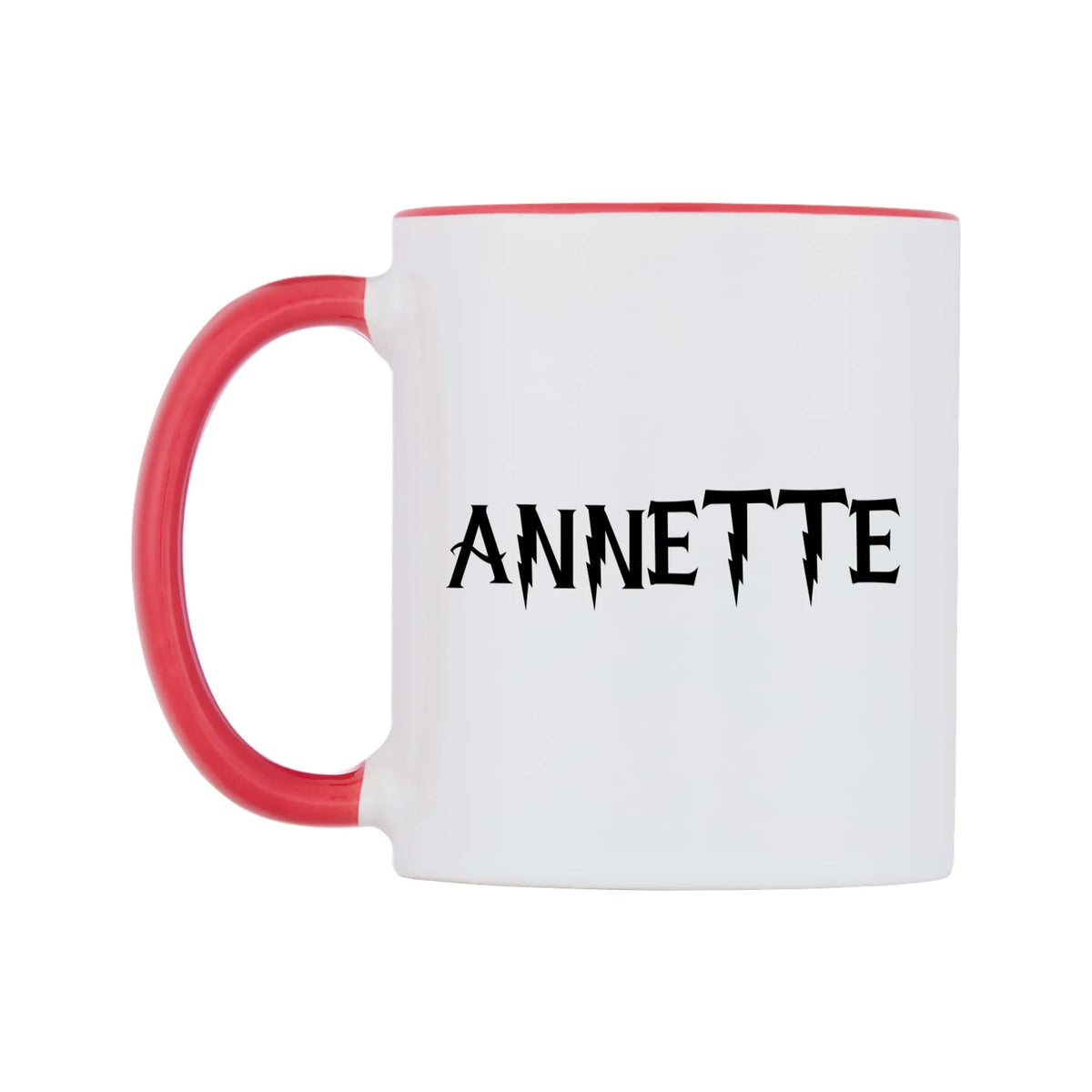 Annette - Wizard Themed Mug — white 11oz gloss mug with a red inside and handle, right side, on a white background