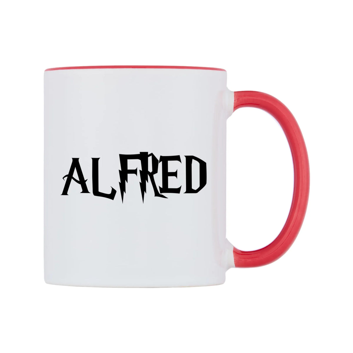 Alfred - Wizard Themed Mug — white 11oz gloss mug with a red inside and handle, left side, on a white background