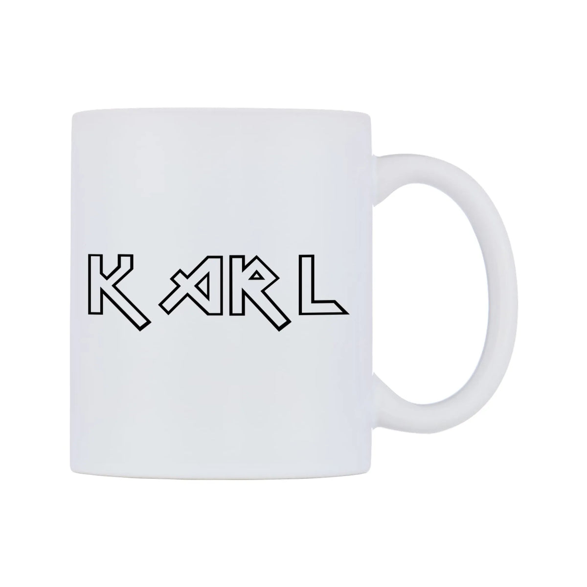 Karl - Iron Maiden Themed Mug — white 11oz gloss mug, left side, on a white background