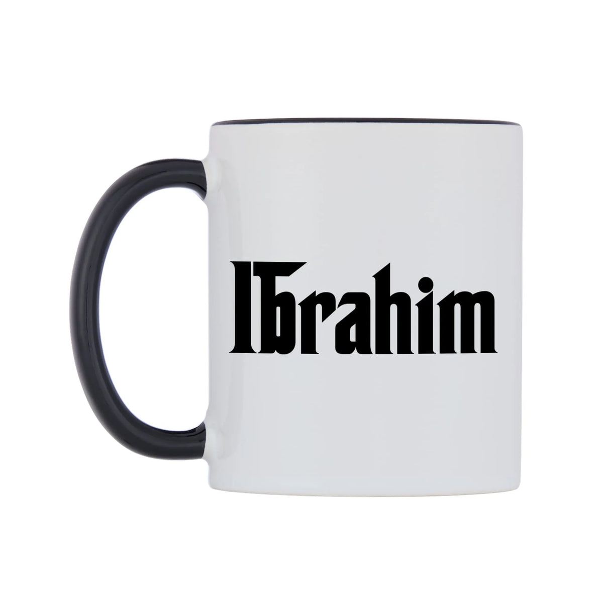 Ibrahim - Godfather Themed Mug — white 11oz gloss mug with a black inside and handle, right side, on a white background