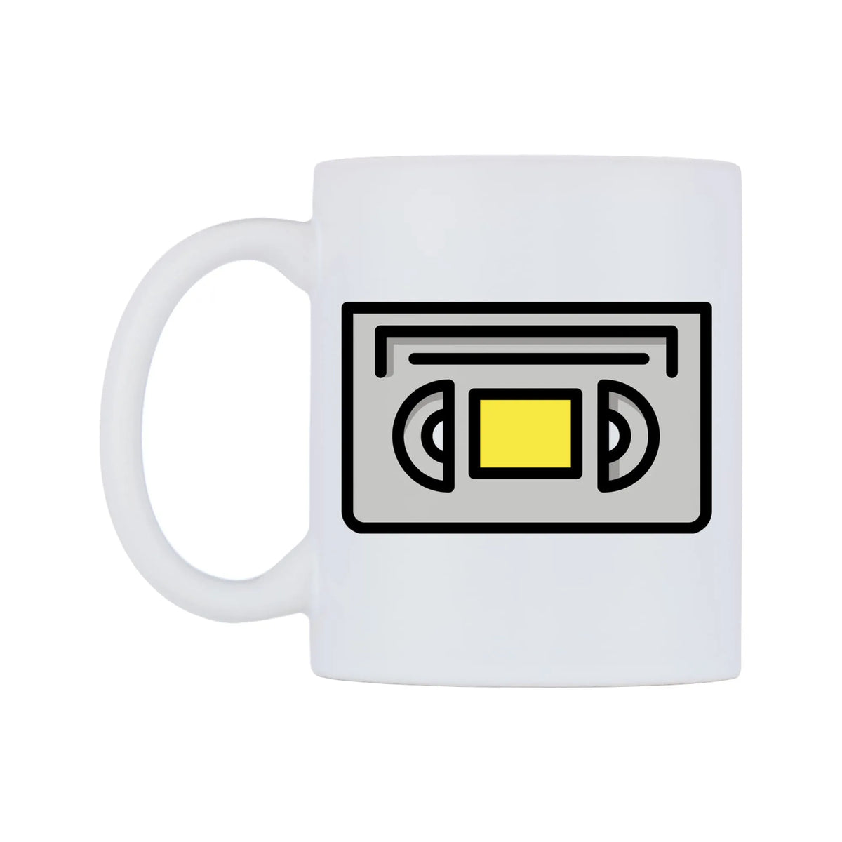 Videocassette Emoji Mug — mug, right side, on a white background