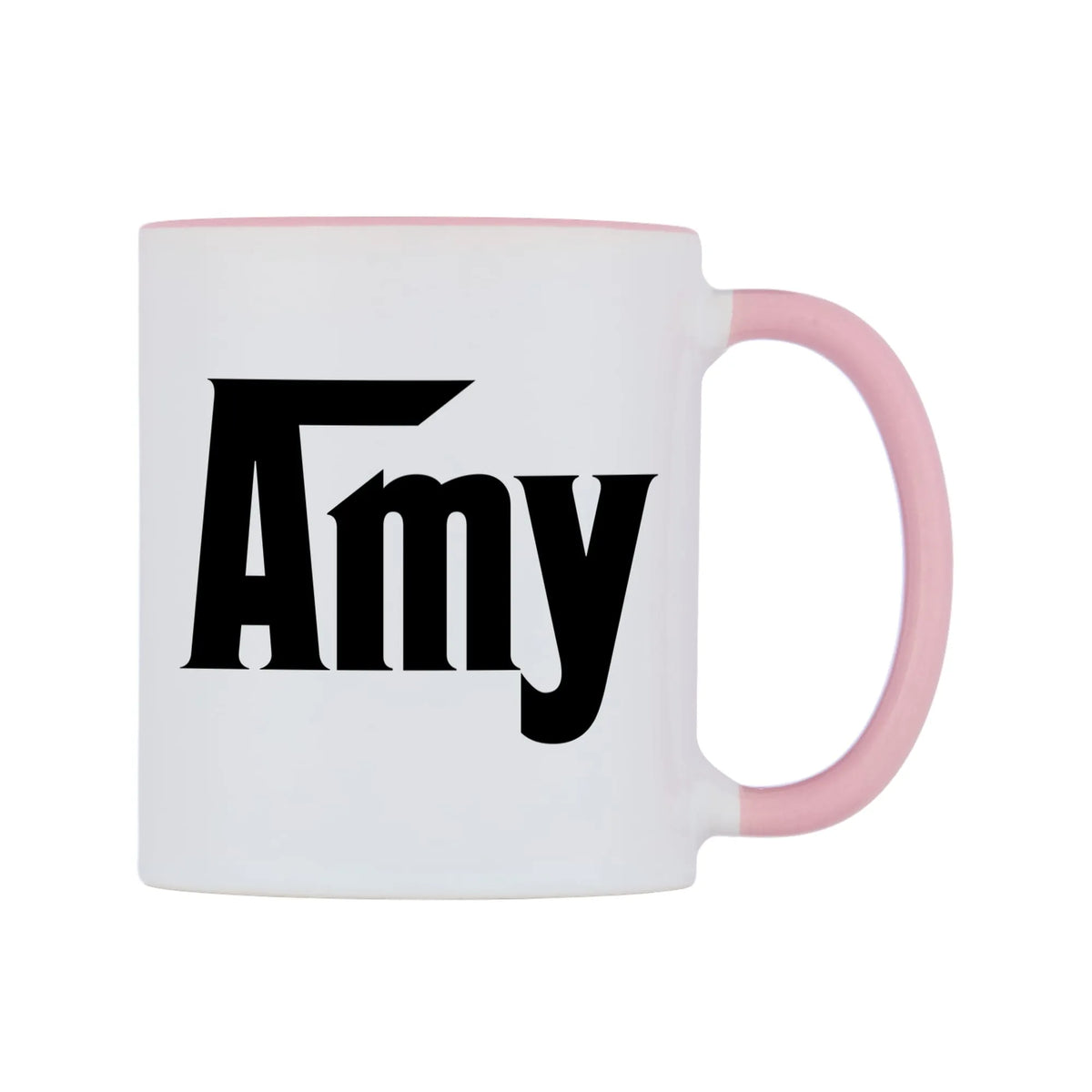 Amy - Godfather Themed Mug — white 11oz gloss mug with a pink inside and handle, left side, on a white background
