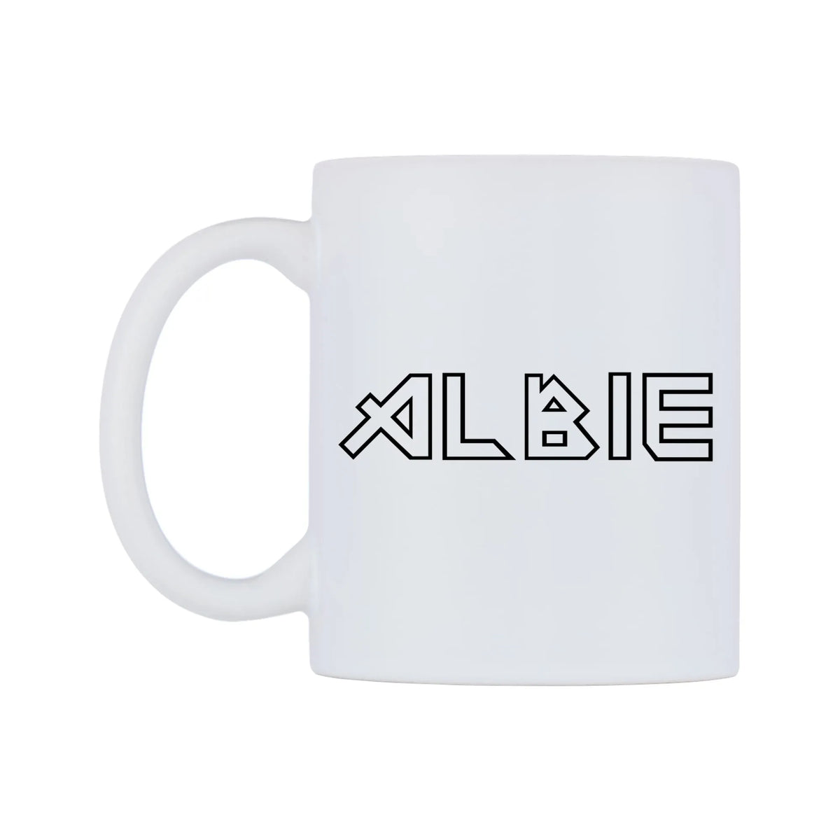 Albie - Iron Maiden Themed Mug — white 11oz gloss mug, right side, on a white background