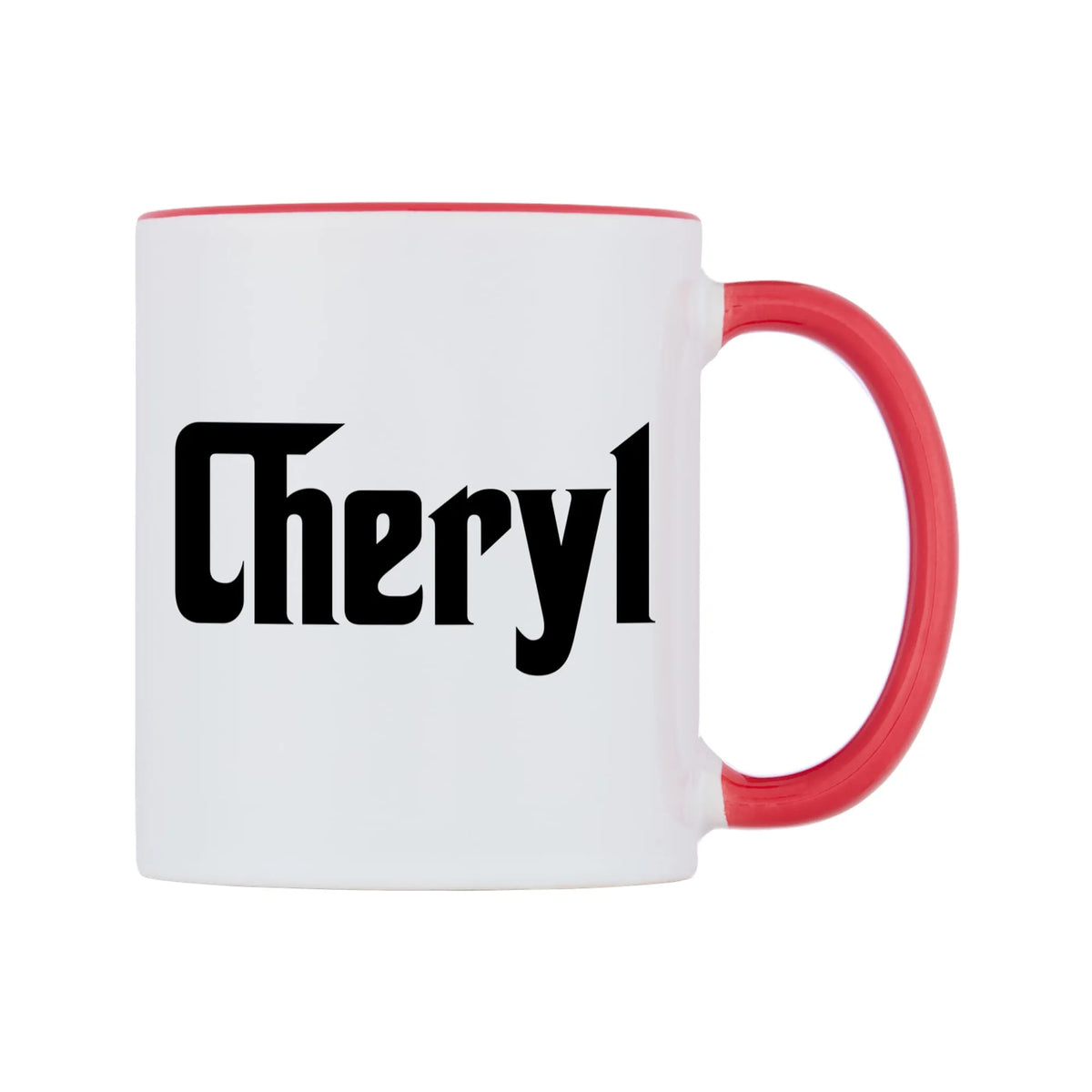 Cheryl - Godfather Themed Mug — white 11oz gloss mug with a red inside and handle, left side, on a white background