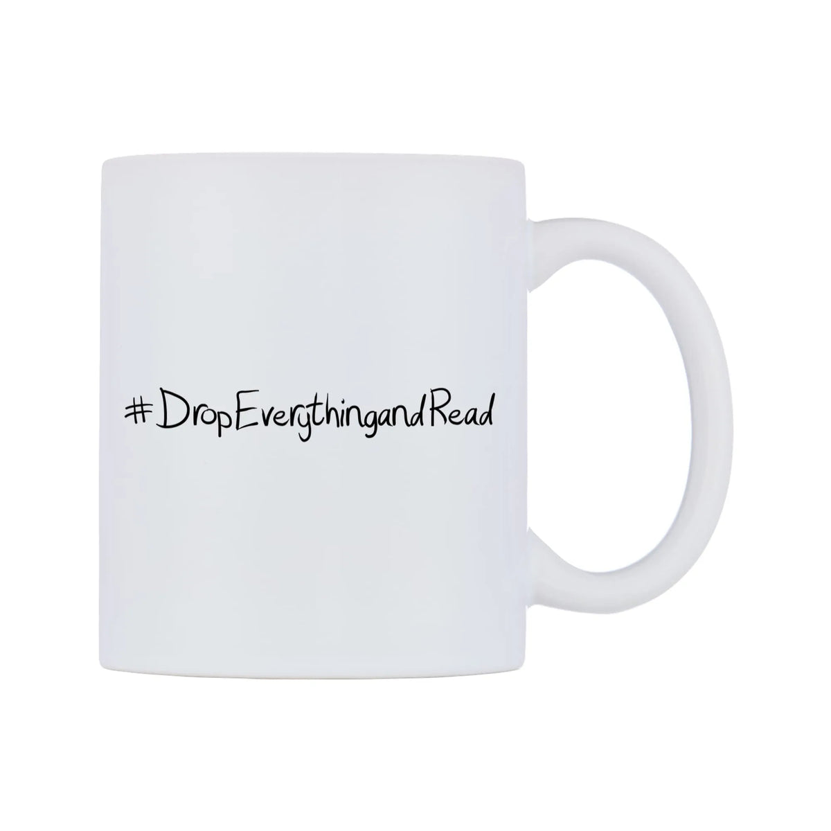 DropEverythingandRead Mug — mug, left side, on a white background